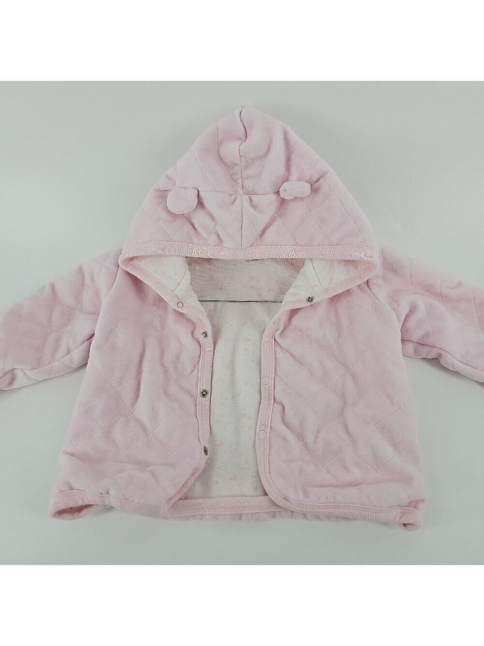 Quiltex Baby Pink Quilted Jacket 24M Bear Ear Hood Snap Front